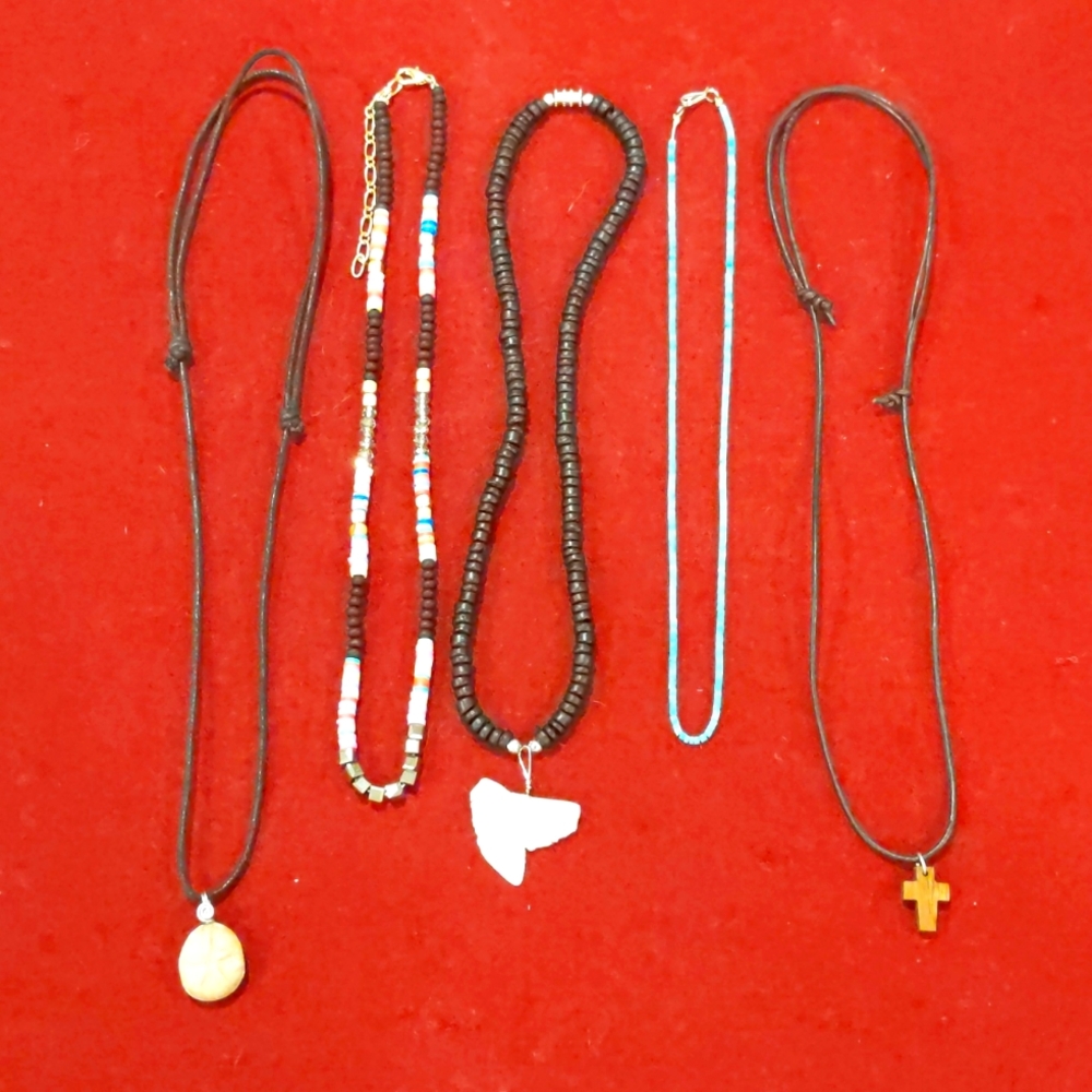 3 for $30 Fashion Jewelry Necklace Lot of 5 Pucca Sand Dollar Shark Tooth Cross